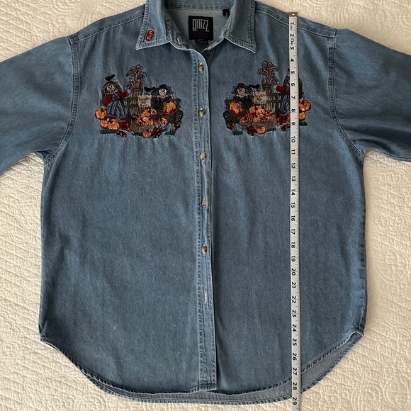 Quizz Women’s Vintage Denim Button Down Shirt Fall Pumpkin Harvest Embroidered - Picture 8 of 10